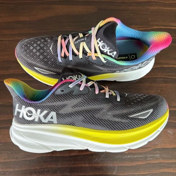 Hoka One One Other - Hoka One One Clifton 9 Men's 11.5D Running Black Rainbow Sneakers 1127895 BAAB